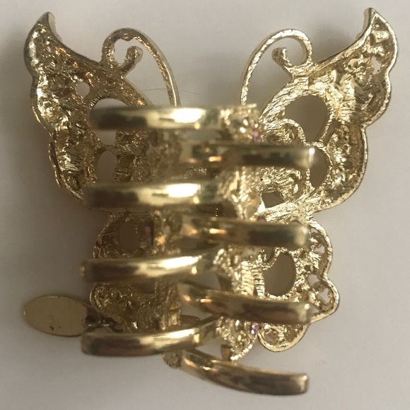 Gold-Toned Butterfly Hair Clip w/ Pink Line Stones - Picture 4 of 5